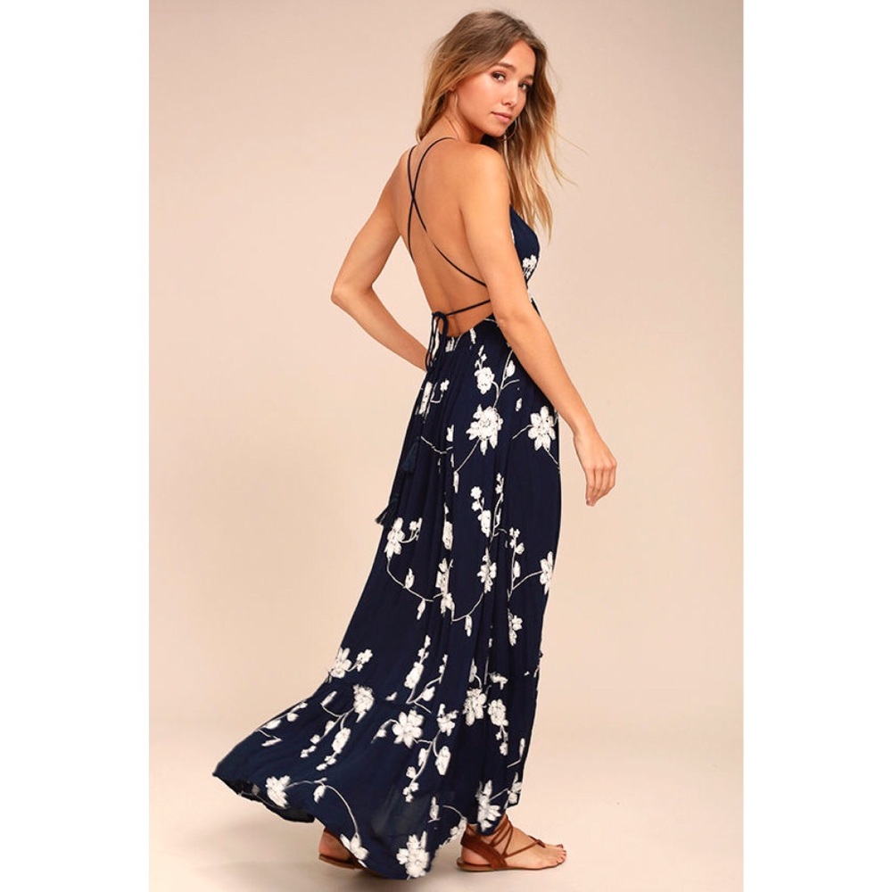 NEW! Winding Vines Navy Blue Maxi Dress